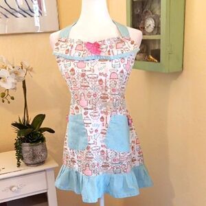 Vintage Style Apron with Pink and Blue Accents